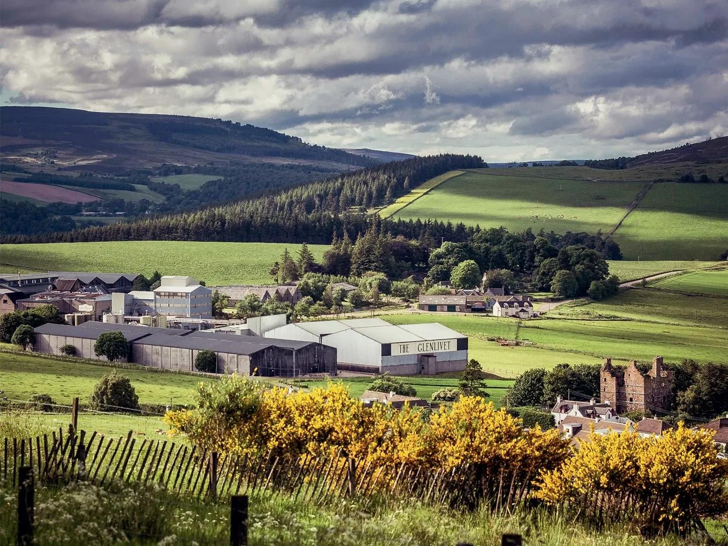 The Glenlivet distillery and its surroundings near Ballindalloch in Moray, Scotland.