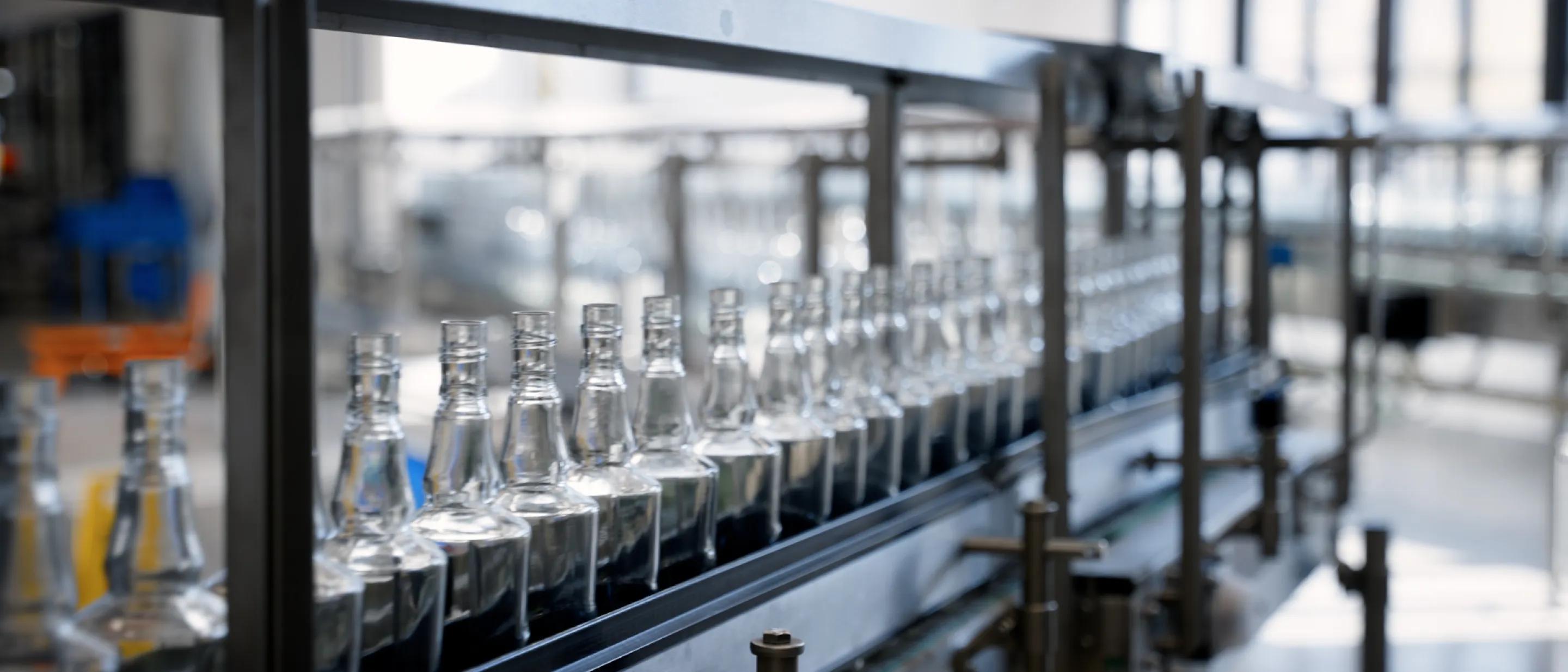 production line with bottles